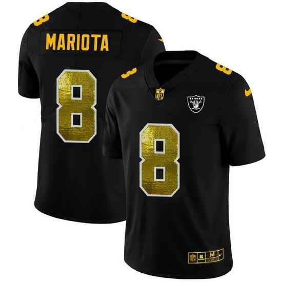 Las Vegas Raiders 8 Marcus Mariota Men Black Nike Golden Sequin Vapor Limited NFL Jersey